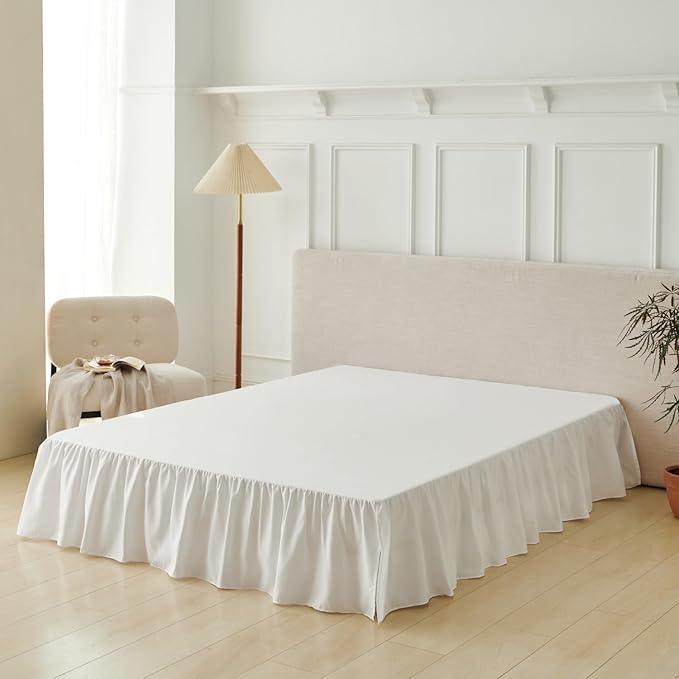 Bed Skirt Queen Size Ruffled Bed Skirt with Split Corners, Queen Bed Skirts 16 Inch Drop with Platform, White, 16'' Queen