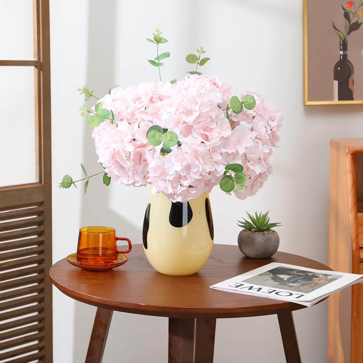 Tifuly Hydrangea Artificial Flowers -12 pcs Realistic Fake Hydrangea Silk Flowers with Stems Faux Hydrangea Flowers Heads for Office Home Party Wedding Centerpiece DIY Floral Decor (Pink)
