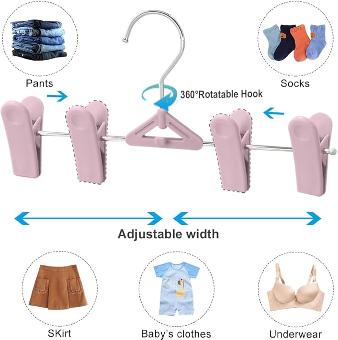 Skirt Hangers 30 Pack – NORTHERN BROTHERS Pink Pant Shorts Plastic Hangers with Clips for Women, Kids – Space Saving, Non Slip, Adjustable, Stackable