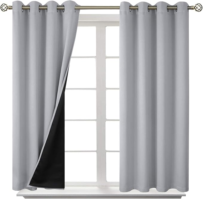 BGment Short 100% Blackout Curtains for Bedroom, Thermal Insulated Energy Efficiency Noise Reducing Grommet Curtains 54 Inch Length with Liner for Small Window 2 Panels Each 52 Inch Wide, Light Grey