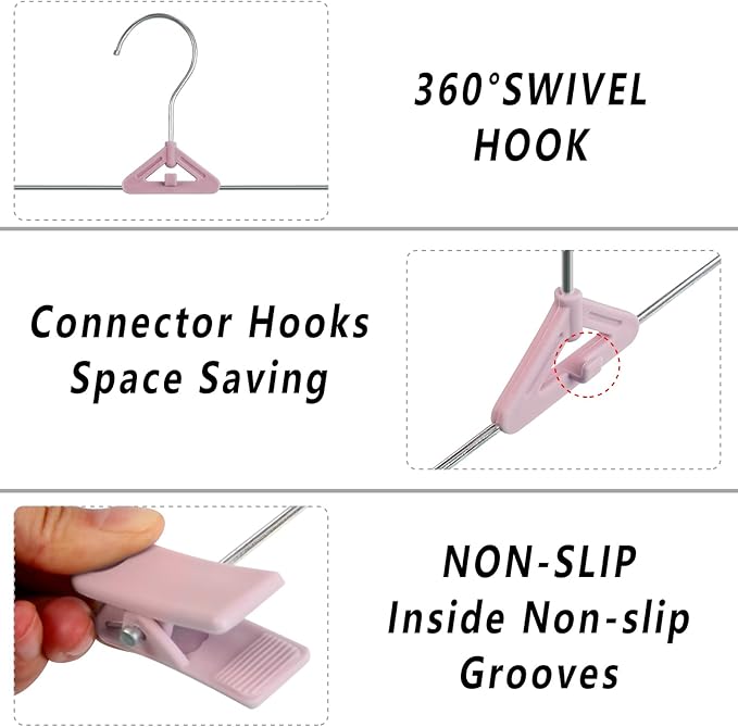 Skirt Hangers 30 Pack – NORTHERN BROTHERS Pink Pant Shorts Plastic Hangers with Clips for Women, Kids – Space Saving, Non Slip, Adjustable, Stackable