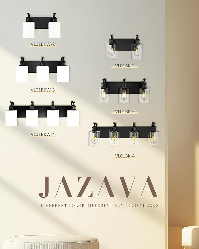 Black Vanity Light, 2-Light Bathroom Light Fixture, Modern Wall Sconce with Milk Glass, VL01BKW-2