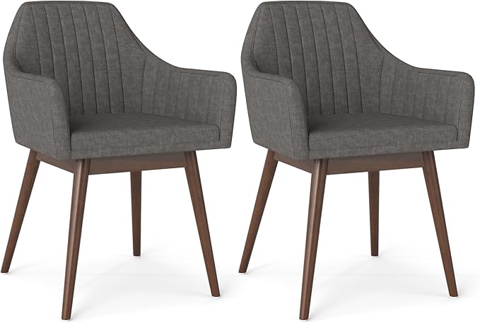 Giantex Upholstered Dining Chairs Set of 2, Mid Century Kitchen Chairs with Solid Wood Legs, Wrap-Around Backrest, Modern Accent Armchair for Living Room, Dining Room, Bedroom, Light Grey