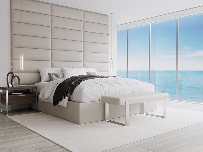 VANT Upholstered Bed Bench - Zigrino Oyster - Brushed Nickel - Contemporary Modern, Bedroom Bench Seat, Hallway, or Entryway