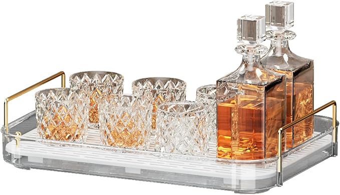 Seoneiro Whiskey Tray, Glass Cup Rack, Mug Holder, Coffee Cup Organizer, Bathroom Countertop with Drain Board Wine Glass Decorative Food Tray, Kitchen Spice Rack