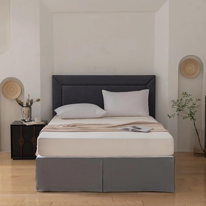 King Bed Skirt, Wrap Around Bed Skirt with Pleated Corner, 14 Inch Drop Pleated Waffle Weave Bedskirts, Anti-Slip, Microfiber, Grey, 14'' King