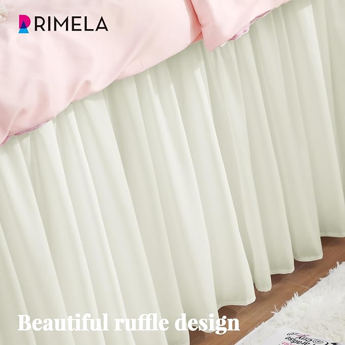 RIMELA Ivory White Dorm Bed Skirt Twin XL 32 Inch Drop, Easy to Install Extra Long Wrap Around Elastic Dust Ruffle, Bedskirt Silky Fabric Machine Washable (Twin XL 80“L x 39”W & Twin 75“L x 39”W)