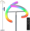 Silver Gray RGBCW Floor Lamp, Bright Color Changing RGB Standing Lamp, Modern Stepless Dimmable LED Tall Lamp with Remote Control, 20W 3000-6000K Floor Lamps for Living Room, Bedroom, Office