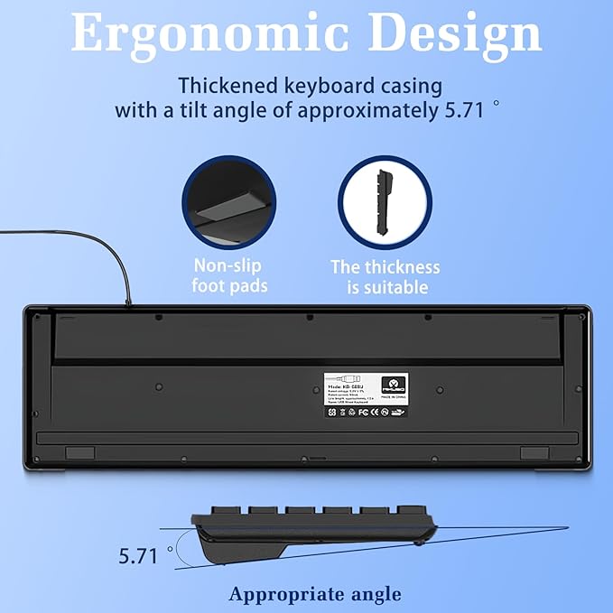 Wired Computers Keyboard with Cover Comfortable Hand Feel,Laser Engraved Characters,12 Multimedia Keys USB Interface Suitable for Laptop PC,Full Size 104 Keyboards, Plug and Play, Office