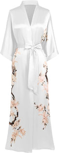 BABEYOND Kimono Robe Cover up with Box Long Floral Satin Sleepwear Silky Bathrobe Bachelorette Robe