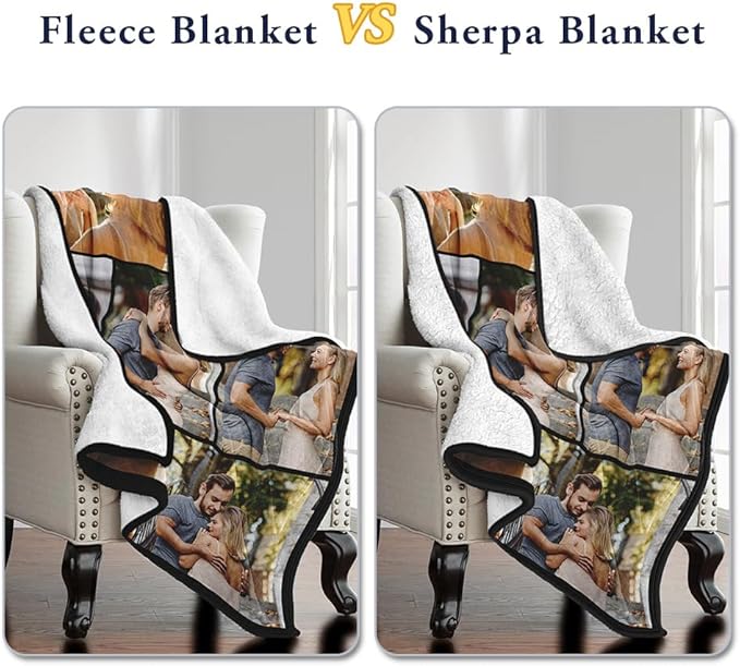 Custom Sherpa Fleece Blanket with Photos and Text - Soft Warm Fuzzy Personalized Couples Gift for Boyfriend Girlfriend - Customized Picture Gifts for Birthday Anniversary Christmas