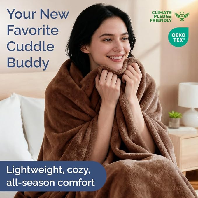 Ultra Soft Fleece Blanket Twin Size - Flannel Fleece Luxury Twin Blanket - Lightweight for Couch Bed Chair - Thick, Warm and Breathable - All Season Cozy Fuzzy, Anti-Static Microplush Bedding, Brown