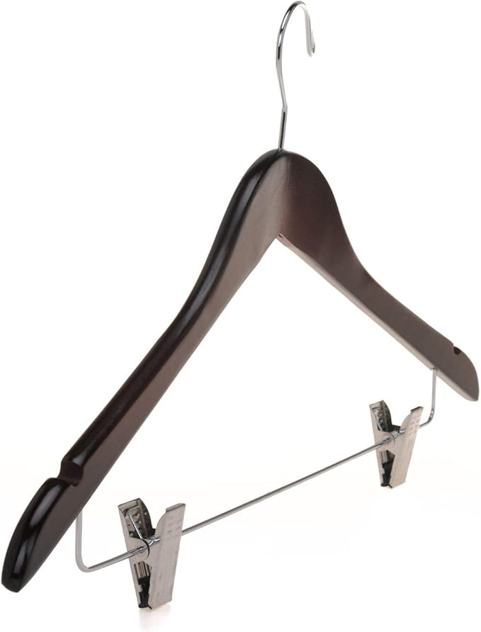 Quality Wooden Skirt Hangers with Clips 80-Pack Mahogany Pants Hangers with Adjustable Chrome Metal Clips, Swivel Hook, Coat, Jacket, Blouse Suit Hangers (Mahogany, 80)