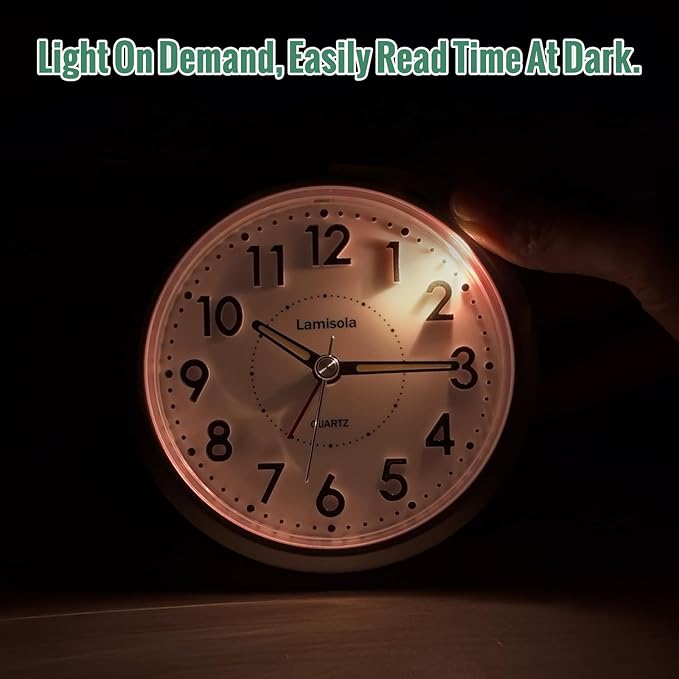 4 Inch Analog Battery Travel Alarm Clocks for Bedrooms, Small Desk Clock, Alarm Clocks for Bedrooms Bathroom Kithchen Home Office, Old School Bedside Table Nightstand Clock Decor, Silver