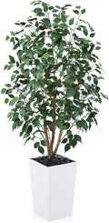 5ft Artificial Ficus Tree,Tall Faux Tree with Pebbles & Planter UV Resistant Potted Fake Plant with Silk Leaves & Real Wood Trunk,Indoor Outdoor Floor Plant for Home,Living Room,VN129