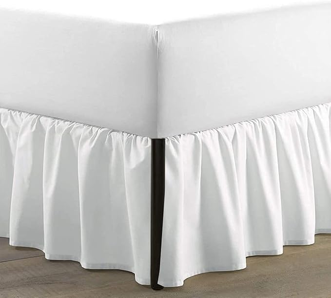 SKY BEDDINGS - Full Size Ruffled Bed Skirt with Split Corners - 16 Inch Drop Dust Ruffle Bed Skirt with Platform Three Sided Coverage - 100% Microfiber, White