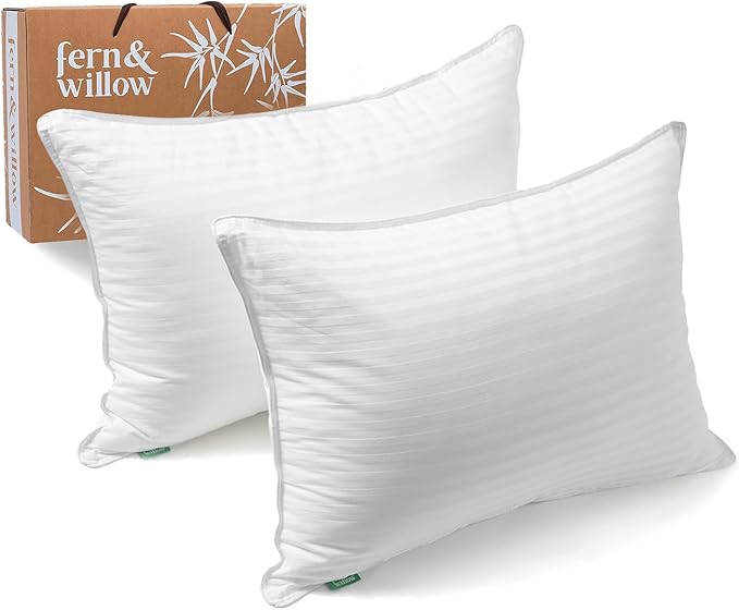 Fern and Willow Premium Bed Pillows - Set of 2, 26"x20" - Luxurious Ultra-Soft Cooling Pillow - Hotel Quality, Down Alternative Fill, Medium Firm Support for Side, Back & Stomach Sleepers