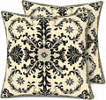 Set of 2 Linen Vintage Black Damask Floral Throw Pillow Covers 18x18 Inch by Unknown