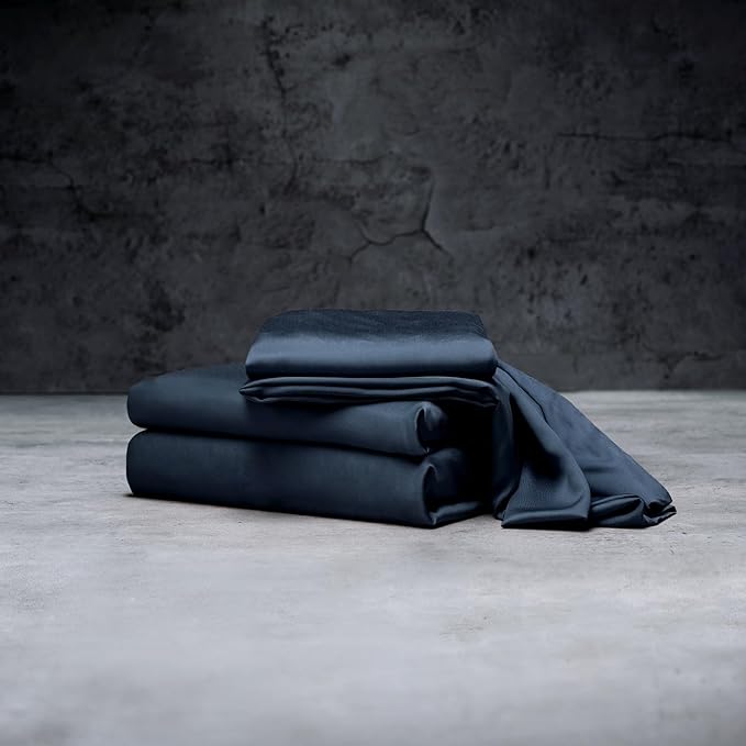 LUXOME Luxury Sheet Set | 100% Rayon (Viscose) from Bamboo | Twin Size - Navy | Deep Pockets | 3-Piece Set (Fitted, Flat, Pillowcase)