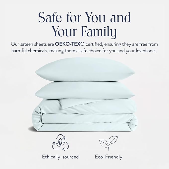 Brooklinen Luxury Sateen Duvet Cover Set - 100% Cotton, King/California King Size in Sky - Includes 1 Duvet Cover and 2 King Pillowcases - Best King/Cali King Duvet Covers
