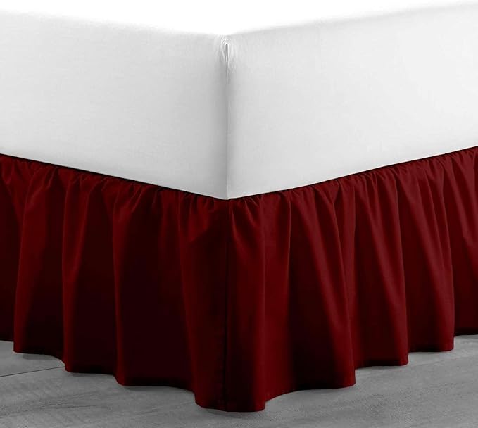Burgundy Solid Ruffled Bed Skirt Queen-XL-6 Inch Drop Split Corner, Microfiber Bedskirt with Platform Three Sided Coverage