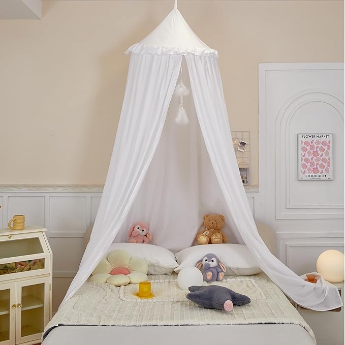 dix-rainbow Princess Decor Canopy for Kids Bed, Soft and Durable Bed Canopy for Girls Room Tent Canopy Dreamy Mosquito Net Bedding, Children Reading Nook Canopies Indoor (White)