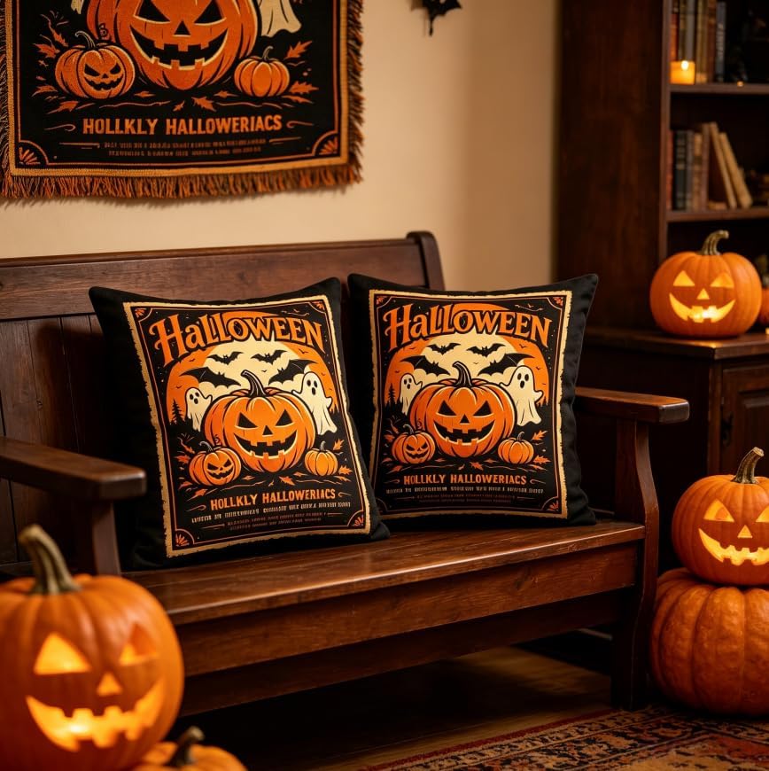 Halloween Throw Pillow Covers, Pumpkin Ghost Design, 18x18 Inch - Image 4