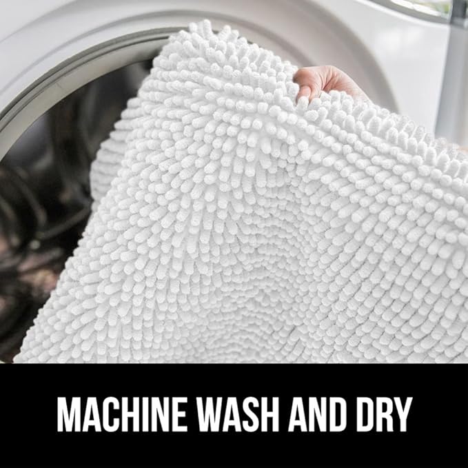 GORILLA GRIP Bath Rug Mat 48x24, Thick Soft Absorbent Chenille, Quick Dry Microfiber Mats, Rubber Backing Washable Shower Floor Rugs, Bathmat Runner, US Designed Bathroom Home Decor Accessories White