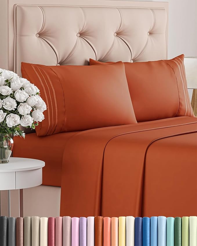King Size 4 Piece Sheet Set - Comfy Breathable & Cooling Bed Sheets Set - Hotel Luxury Bedding for Women, Men, Kids & Teens - Deep Pockets, Easy-Fit, Super Soft & Wrinkle Free - Oeko-Tex - Terracotta