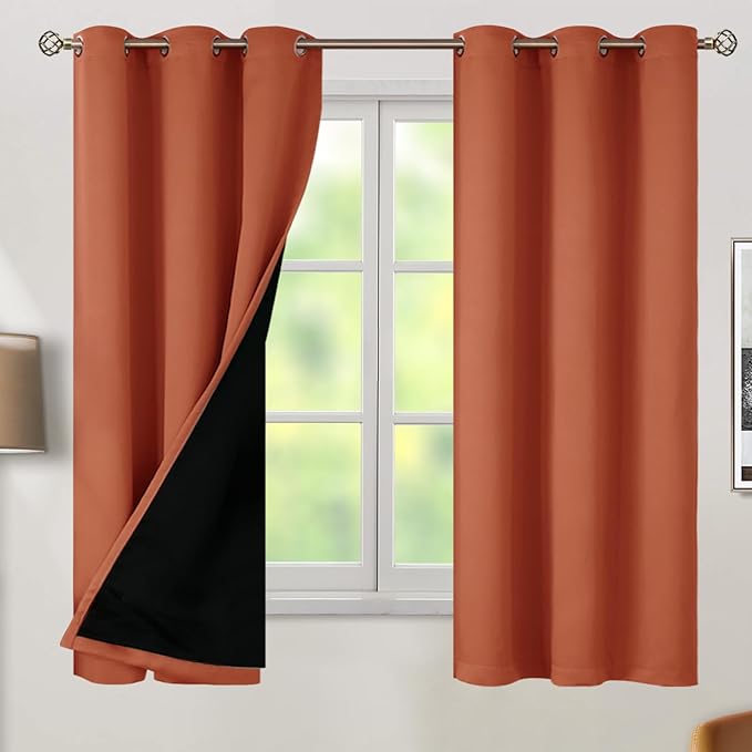 BGment Thermal Insulated 100% Blackout Curtains 63 Inch Length 2 Panels, Total Light Blocking Curtains for Bedroom, Grommet Window Drapes with Thick Black Liner, 42 Inch Wide Each Panel, Terracotta