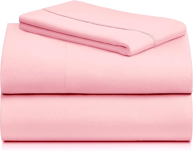 LuxClub 3 PC Twin Sheet Set, Deep Pockets Wrinkle Free Cooling Bed Sheets Hotel Bedding for Women, Men, Kids & Teens, Includes 1 Fitted Sheet, 1 Flat Sheet and 1 Pillowcase-Silky Soft Baby Pink