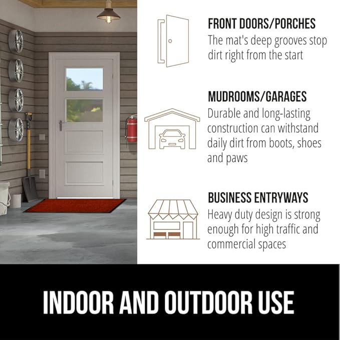 GORILLA GRIP Waterproof Traffic Guard Door Mat, 2 Pack Heavy Duty Entryway Mats, Strong Rubber Back Commercial Utility Rugs for Office Hallway, Garage Floor and Home, Low Profile Carpet, 35x23, Red