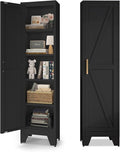 COFaR Tall Bathroom Cabinet, Metal Farmhouse Narrow Slim Storage Cabinet with Adjustable Shelves Barn Door for Bathrooms, Kitchens, Entrances Living Room (Black)