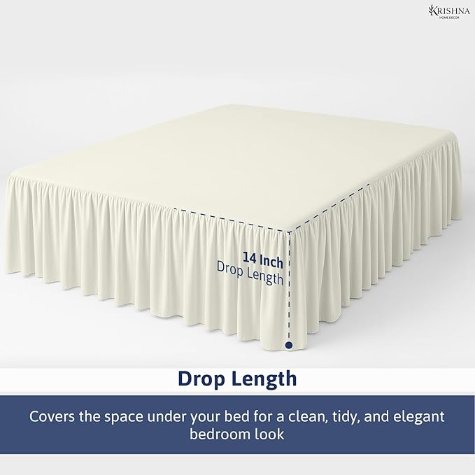 KRISHNA Ruffled Bed Skirt with Split Corners Twin, 100% Microfiber Hotel Quality, 14 Inch Drop Dust Ruffle Gathered Bedskirt with Platform, 39" x 75", Ivory