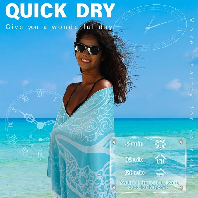 Turkish Beach Towel Quick Dry Absorbent Cotton Lightweight Thin Bathroom Bath Pool Swim Towels Extra Large Oversized Sand Free Beach Accessories Essentials Stuff Cloud Gift for Adults