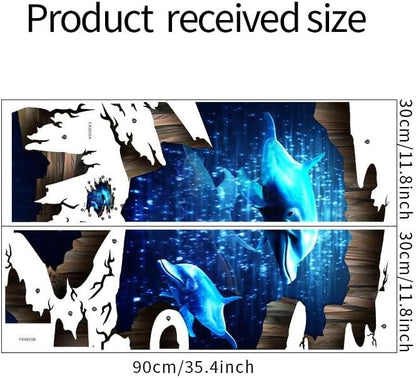 Quanhaigou 3D Wall Decals Stickers Wall Murals Wallpaper Decor for Home Floor Living Room (Blue Dolphin)