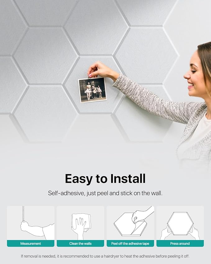 12 Pack Soundproof Wall Panels, Hexagon Acoustic Panels High Density Acoustic Wall Panels, Self-Adhesive Sound Proofing Panels for Walls, Office, Reccording Studio, Ceiling 12" X 10" X 0.4" White