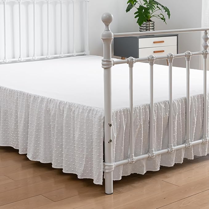 Tufted Dot Bed Skirt Twin Size,Ruffled Bed Skirt with Split Corners, Twin Bed Skirt 16 Inch Drop, Boho Twin Size Bed Skirt White for Ruffled Bed Skirt with Split Corners, Bed Skirt Twin Size