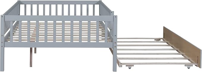 Bellemave Full Size Bed Frames with Rails for Kids, Full daybed Frame with Trundle for Boys/Girls/Adults， Gray