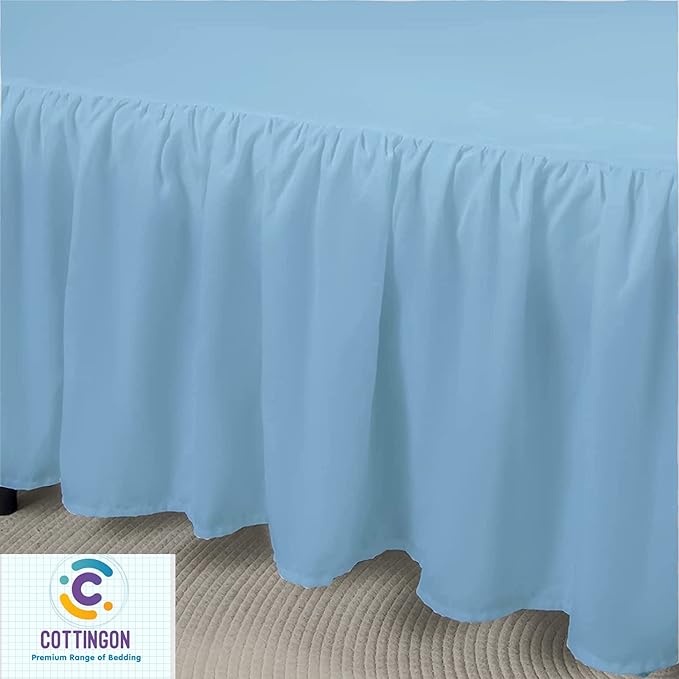 Ruffled Bed Skirt with Split Corners-Dust Ruffle - 18" Drop 100% Microfiber Soft,Sheen & Luxurious Look - Bed Skirts (Light Blue -Full)