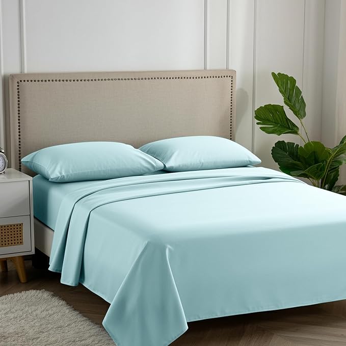 Carressa Linen 100% Egyptian Cotton Queen Sheet Set - 600 Thread Count Egyptian Cotton Queen Sheets Set (4 PC, Seafoam Green), Ultra Soft, Cooling, 16" Deep Pocket Sateen Weave Luxury Hotel Bed Sheet