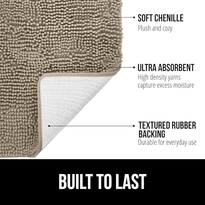 GORILLA GRIP Bathroom Rug Sets, Soft Chenille 2 Piece Area Rugs Set, Toilet Base Mat and 30x20 Carpet, Absorbent Microfiber Washable Mats Dry Quickly, Home Décor and Bath Room Accessories, Gray Beige