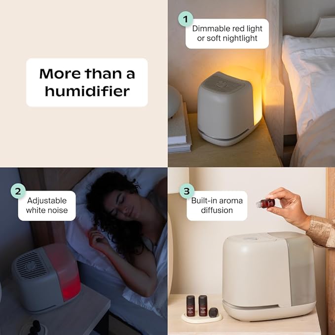 Canopy Bedside Humidifier 2.0, Moonstruck, 36 HR Run Time, 2.5L Capacity - Reading Light & White Noise - Alleviate Symptoms of Allergies, Cold, Dry Skin - Humidifier, Filter, Power Cord & Adapter