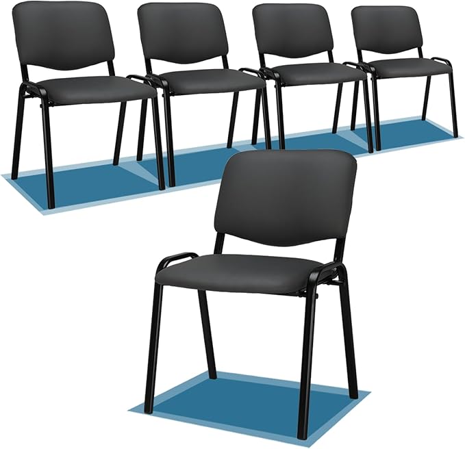 VINGLI Grey Waiting Room Chairs, 5-Pack PU Church Chairs Conference Stackable Office Guest & Reception Stacking for Meeting, Lobby, Simple&Space-Saving Pu-grey