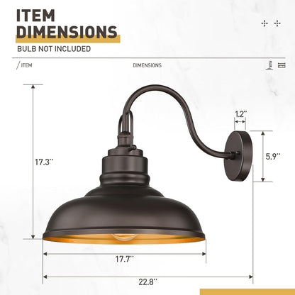 zeyu 2 Pack Gooseneck Barn Lights Outdoor, Outdoor Wall Sconces for Porch Patio, 18" Farmhouse barn Lights in Oil Rubbed Bronze Finish, 016-1BL-2 ORB