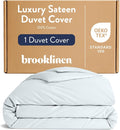 Brooklinen Luxury Sateen Duvet Cover - 100% Cotton, King/California King Size in Sky with Extra-Long Corner Ties and Button Closure - Best King/Cali King Duvet Covers