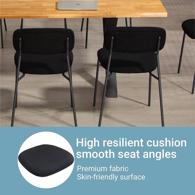 Black Stacking Chairs with Upholstered Fabric Seat and Back, Armless Guest Chairs with Metal Frames, Stackable Reception Chair for Waiting Area, School, Conference Room, and Church, Set of 4.