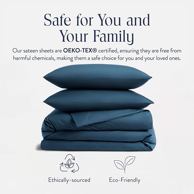 Brooklinen Luxury Sateen Duvet Cover Set - King/California King Size in Abyss Blue - 100% Cotton, 3 Piece Set Includes 1 Duvet Cover and 2 Pillowcases