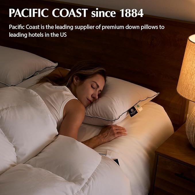 Pacific Coast Pillows Queen Size Set of 2, Goose Down Fiber Bed Pillows for Sleeping, Hotel Pillows, Downproof, Medium, White