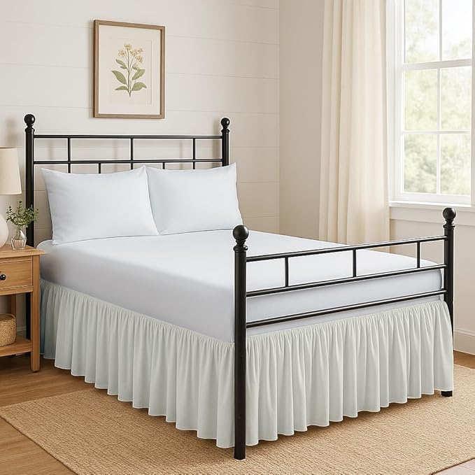 Ruffled Bed Skirt Split Corners with Platform, Tailored Fit Hotel Quality Wrinkle Free Ultra-Soft Microfiber Dust Ruffle, Upto 10 Inch Drop, Full, Ivory